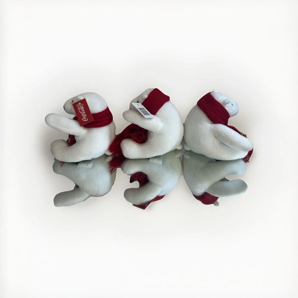 3x Coca Cola Coke  Plush Polar Bears w/ Holiday Red Scarf 4